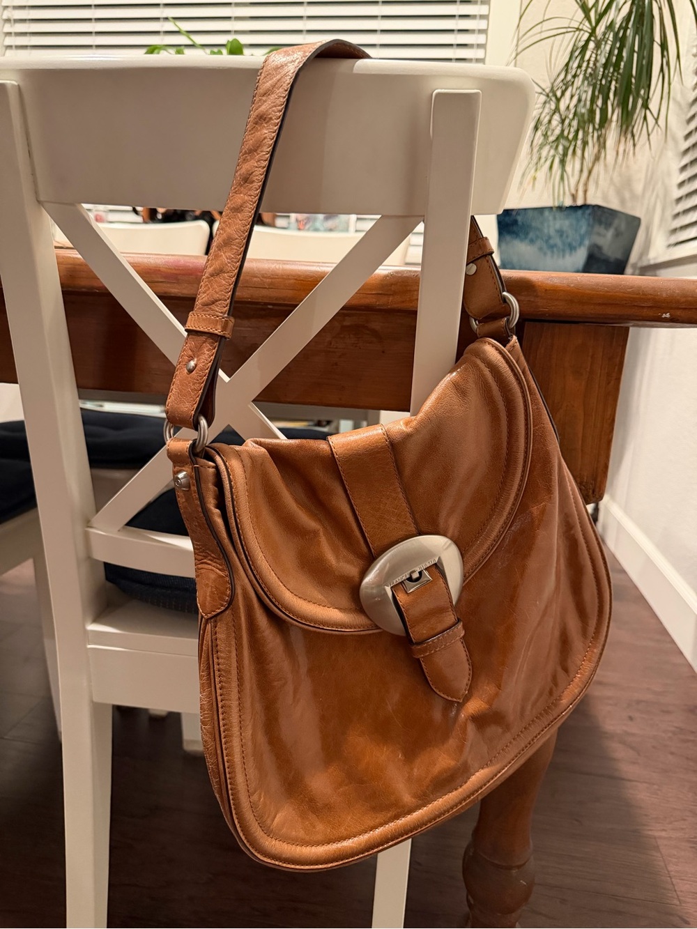 Francesco Biasia Tan Leather Bag with Silver Accent